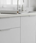 Self Adhesive Wallpaper Roll Subtle Gray Linen Texture Waterproof Vinyl Peel and Stick Film on kitchen countertop