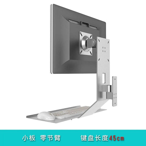 Heavy Duty Aluminum Wall Mounted Monitor Arm With Adjustable Keyboard Tray, angled view showing installation and setup.