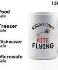 Sorry I Cant Kite Fly This Morning Coffee Mug 15oz White For Kite Lovers Paragliders And Kite Buggy Fans with icons showing safety features