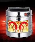 Kid You Not This Heavy Duty Stainless Steel Food Dehydrator Features Stackable Trays Adjustable Heat Settings And A Foolproof Timer front view with glowing heating element.