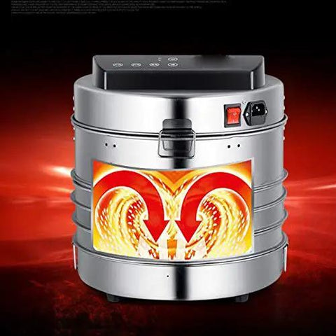 Kid You Not This Heavy Duty Stainless Steel Food Dehydrator Features Stackable Trays Adjustable Heat Settings And A Foolproof Timer front view with glowing heating element.