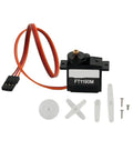 Compact Yet Kickass 9 Gram Servo With Rock Solid Metal Gearbox and Three Point Five Kilograms Of Heavy Duty Torque offering included hardware and connectors.