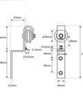 Technical drawing of Sliding Barn Door Kit For 5 To 13 Feet Heavy Carbon Steel Rail System With Matte Black Finish.