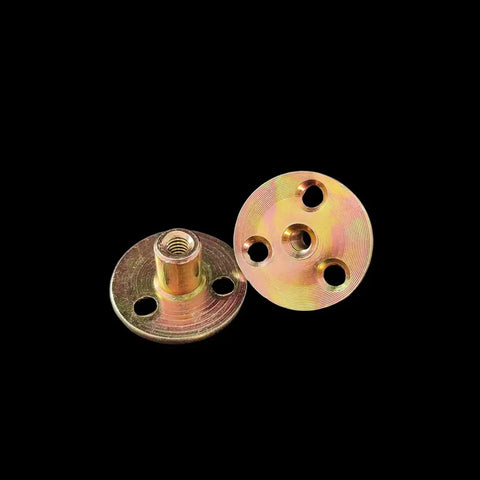 1/4-20 Brad Hole Tee Nut For Wood Furniture, zinc-plated carbon steel, 3-hole iron plate, screw-in flange, female thread