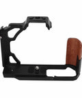 Wood Handle Aluminum Camera Cage Rig With 1/4 Inch And 3/8 Inch Screw Holes, Cold Shoe Mount, Vertical Video Mounts, Lightweight Yet Sturdy Aluminum Alloy Build For On The Go Shoots