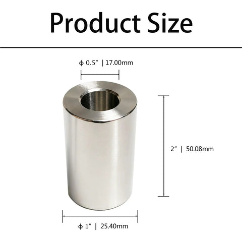 Beefy Heavy Duty Spacer Kit Five Pack Half Inch Bore X One Inch OD X Two Inch Length Unthreaded Standoff Bushing For Half Inch Screws Bolts And Rods Zinc Plated Structural Support Ideal For Framing, Mounting, And DIY Projects., zinc-plated spacer with 1/2 in bore, 1 in OD, and 2 in length