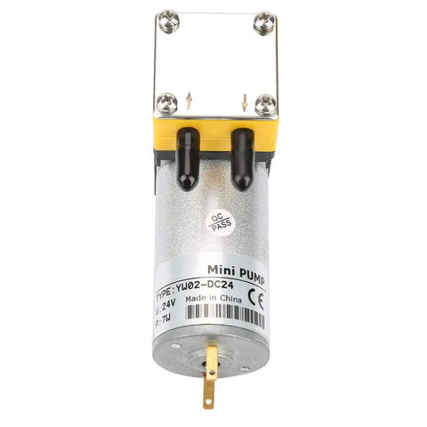 12V Miniature DC Diaphragm Vacuum Pump With Badass Suction And Self Priming Action featuring inlet and outlet ports.