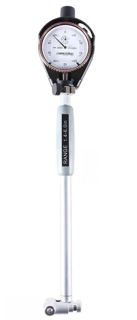Dial Bore Gauge Set 1.4 To 6 Inch Range With Carbide Tipped Probes, Self Centering Heads, Bezel Lock For Zero, Chrome Handle, 0.0005 Inch Graduation, Durable Pro-Grade Hole Measurement Tool