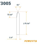 Kickass V Groove Router Bits Set With Quarter Inch Shanks Designed For Precision Woodworking And Cnc Projects Hella Tough Alloy Steel Gives You Slick Perfect Cuts Daily, detailed technical drawing of a 60-degree router cutter.
