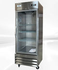 Top Shelf Commercial Freezer Upright Reach In With Tempered Glass Door And Built Tough Stainless Steel Exterior Nsf Certified 23 Cubic Foot Capacity with glass door and shelves.