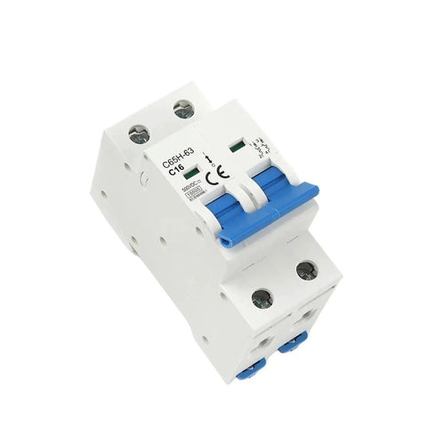 Heavy Duty 2P DC MCB Circuit Breaker 6KA 500V Battery Main Switch with blue toggle and secure mounting for reliable cutoff.