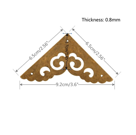 Two Point Five Inch Four Piece Antique Brass Corner Brackets For Furniture Edge Guarding and Vintage Home Decor Makeover, 2.56" design.
