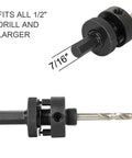 HLOFIZI 6-inch carbide hole saw with arbor for drywall and recessed lights, shown in front and side views.