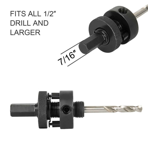 HLOFIZI 6-inch carbide hole saw with arbor for drywall and recessed lights, shown in front and side views.