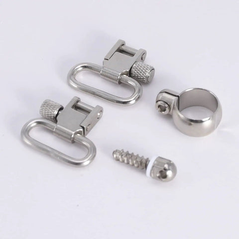 Silver 1 Inch Quick Detach Sling Swivels and Split Band Magazine Tube Adapter Kit For 0.645 To 0.660 Inch Tubes, Fits Lever Actions