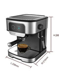 No Fuss Electric Coffee Machine With Built In Milk Frother Barista Grade Cappuccino Maker on counter with espresso cup