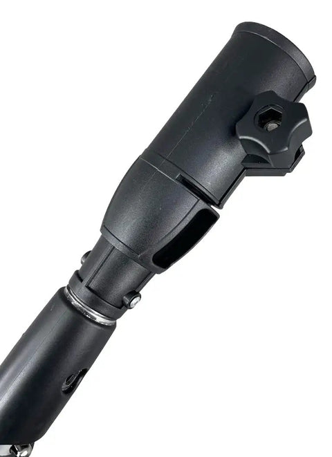 Close-up of the angled twist lock top screw mount on the telescopic trolling motor extension handle for boats heavy duty adjustable from 35 to 54 inches.