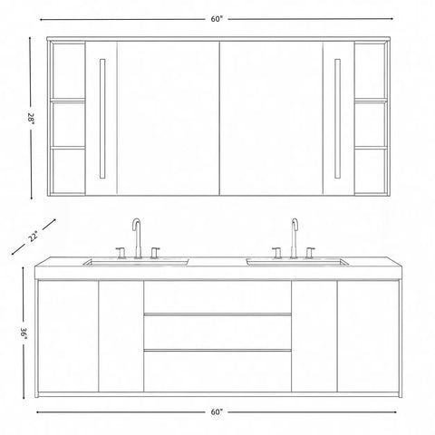 60 Inch Freestanding Double Sink Bathroom Vanity Built From Solid Wood With Dual Stone Basins Smart Anti Fog Mirror.