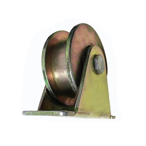 Close-up of Beefy Heavy Duty H-Groove Grooved Wheel Caster for Square Tubes and Sliding Doors, rigid steel track wheel with bearings