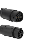 Type One To Type Two EV Charging Adapter Plug Connector handles up to 32 amps, showcasing two black connectors with pins.