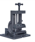 Heavy Duty 4 Inch Precision Milling Vise With Tilting Guide Rod And Adjustable Angle Bench Clamp For Metalworking Jobs And Surface Grinder Work Dead On Accuracy, front view showing adjustable clamp and sturdy design.