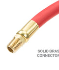Close-up of Three Eighth Inch ID Six Foot Hybrid Lead In Air Hose With 300 PSI Rating, showing solid brass connectors.