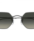 Unisex RB3556N Octagonal Sunglasses With Flat Lenses, Gunmetal Frame And Light Grey Gradient Lenses, front view