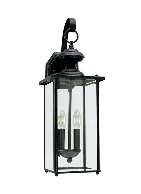 Jamestowne Outdoor Wall Sconce 2-Light Exterior Lantern With 7W Total Black Finish Weatherproof Aluminum Housing Ideal For Porch Patio Or Garden Lighting Durable And Stylish Curb Appeal displaying its elegant design from the side view.
