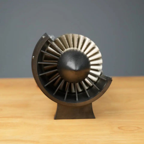 Dope 1:3 Scale WP-85 Turbojet Engine Model Kit With Motorized Blades, Functional DIY Jet Engine For STEM Projects, Aviation Fans And Engineering Enthusiasts, 3D Printed Precision Build For Hands On Learning. Front view on stand