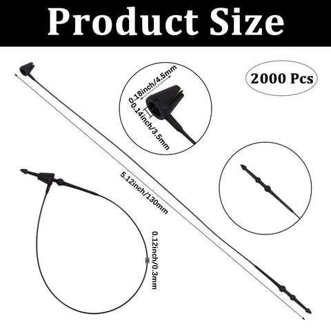 2000 Pack 5 Inch Black Plastic Hang Tag Loops Featuring Straight Up Secure Snap Lock Fasteners No Sweat Assembly Premium Security Strings For Clothing Retail Shops And Diy Projects product size illustration with dimensions and details.