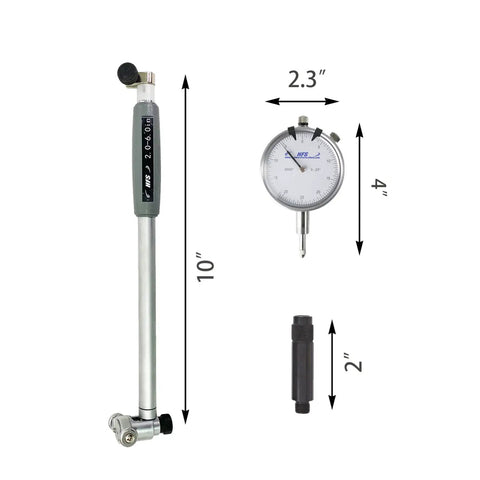 Dial Bore Gauge Set Pro Grade With 0.0005 Inch Graduation For 2 To 6 Inch Range 10 Inch Depth 12 Interchangeable Anvils Precision Engine Cylinder Measurement Of Bore Diameter Taper And Out Of Roundness
