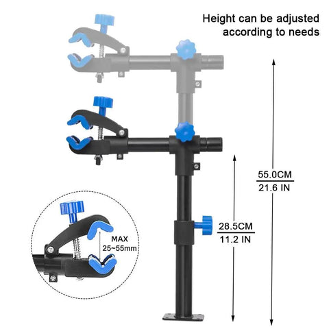 Wall Mount Bike Repair Stand With Telescoping Height From 18.9 to 27.2 Inches, 360 Degree Rotating Clamp, Black, adjustable height diagram.