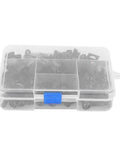 Aluminum Motorcycle Screw Kit 177 Piece Set M5 M6 Fairing Fasteners in transparent box with blue latch