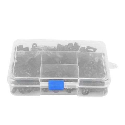 Aluminum Motorcycle Screw Kit 177 Piece Set M5 M6 Fairing Fasteners in transparent box with blue latch