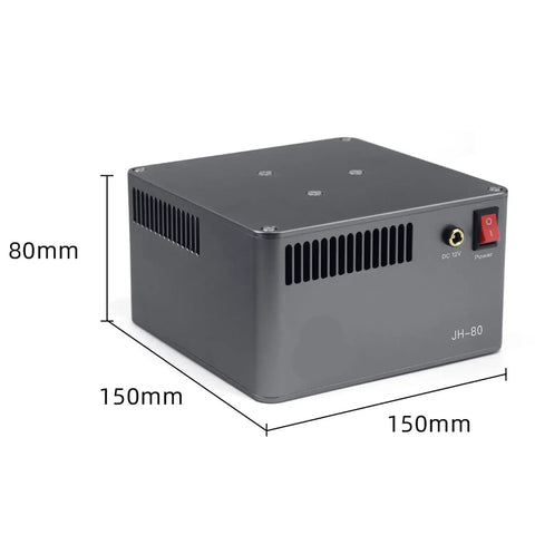 Heavy Duty Welding Fume Extractor Featuring Triple Layer Cotton Filtration And Flexible Rotating Hose For Crisp Shop Airflow At Your Soldering Station Setup. Black unit with dimensions 150mm x 150mm x 80mm.