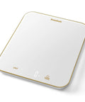 Digital Food Scale 33Lb Capacity With 1g Increments Ultra Precise Kitchen Scale For Cooking And Baking Grams And Ounces LED Display Battery Powered By 3 AAA White, top view