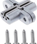 Hidden Cross Hinge for Concealed Mortise Doors, 180 Degree Folding Opening, with screws, adjustable conceal hinge, close-up view