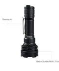 Defender P18 Tactical Flashlight With Dual Tail Switch 5000 Lumen LED Rechargeable And Beefy Long Throw Up To 688 Yards Instant Strobe