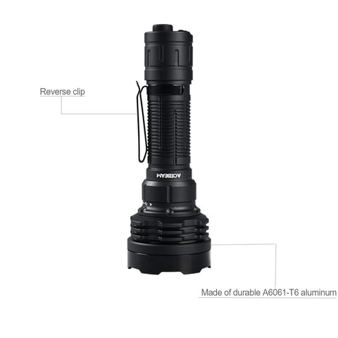 Defender P18 Tactical Flashlight With Dual Tail Switch 5000 Lumen LED Rechargeable And Beefy Long Throw Up To 688 Yards Instant Strobe