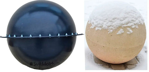 DIY Concrete Ball Sphere Molds Set, Two Piece ABS Plastic Sphere Molds For 11.8 Inch Cement Orbs, Garden Decor shown assembled and in use.