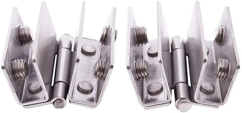 Top Shelf Adjustable Double Clamp Hinges For Frameless Shower Glass Doors design with heavy duty stainless steel finish.