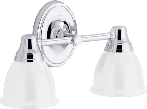 Forte Double Wall Sconce Vanity Light With Frosted Glass Shades Mount Up Or Down Polished Chrome Finish UL Listed 2 Light