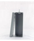 Side view of CAARLA push-button control station box, cast aluminum, gray, 4-hole mounting for 22mm buttons