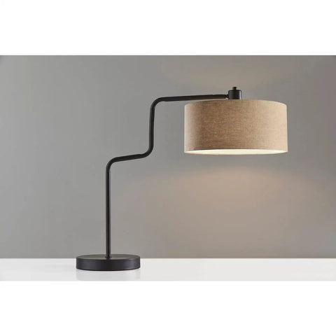 Jacob Table Lamp With Swing Arm, 24 To 25.5 Inch Tall, Antique Bronze Finish, Natural Woven Drum Shade, Modern Farmhouse Vibe
