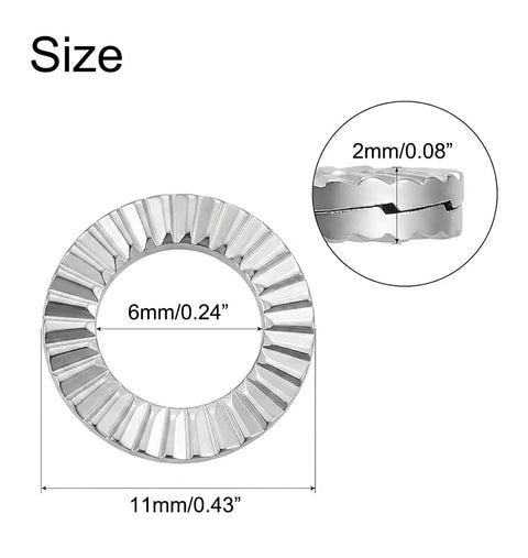Heavy Duty M6 Wedge Lock Washers Built From Top Shelf 304 Stainless Steel To Bolt Things Down Tight With Corrosion Resistant Properties And A Badass 20 Piece Kit size dimensions 6mm x 11mm x 2mm