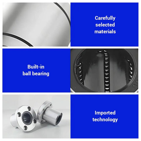 Buttery Smooth LMF13UU Round Flange Linear Ball Bearings With Rock Solid Double Rubber Seals 13mm Bore close-up view showing ball bearing design.