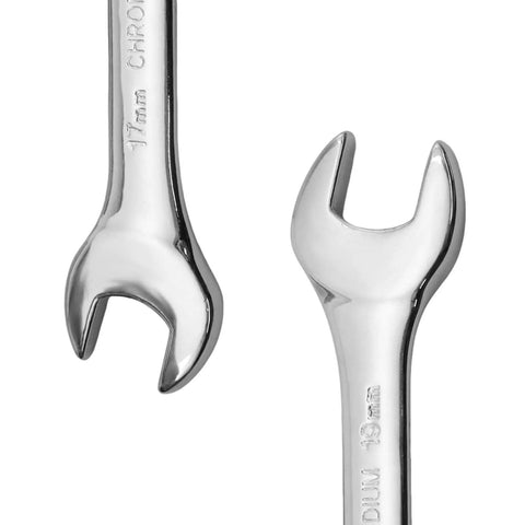 Ultra Slim Dual Size Open End Wrench 17mm 19mm Metric Spanner For Tight Spaces And Hard To Reach Fasteners, Carbon Steel Hand Tool