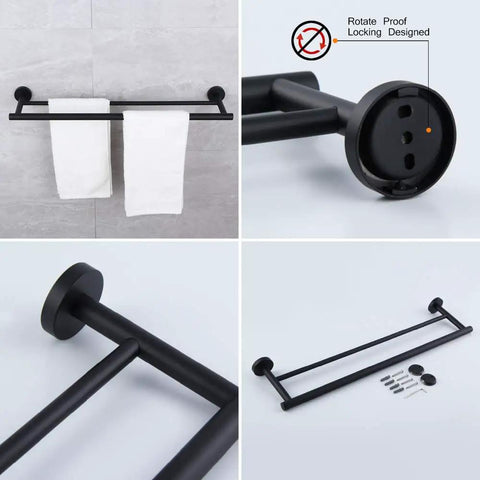 Collage of 5 Piece Bathroom Accessories Kit In Brushed Stainless Steel Wall Mounted Hardware Set With 24 Inch Double Towel Bar