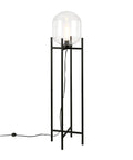 Tall Floor Lamp With Glass Shade In Blackened Bronze And Clear Finish, 55 Inch, foot switch visible, showcasing industrial design