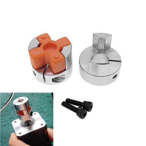 Flexible Aluminum Plum Jaw Spider Shaft Coupling For 8mm To 10mm Shafts, perfect for servo and stepper motors, includes screws.